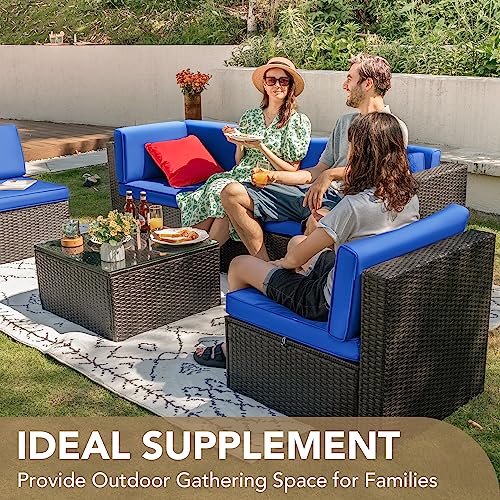 Devoko Patio Furniture Sets 6 Pieces Outdoor Sectional Rattan Sofa Manual Weaving Wicker Patio Conversation Set with Glass Table and Cushion (Beige) - Image 17