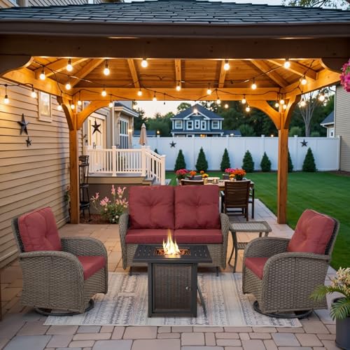 Patio Wicker Chairs Swivel Rocker – Outdoor Swivel Rocking Chairs Set of 2 with Rattan Side Table, Patio Swivel Glider Chair 3 Piece Patio Furniture Sets for Deck Porch Pool Brown/Blue - Image 208