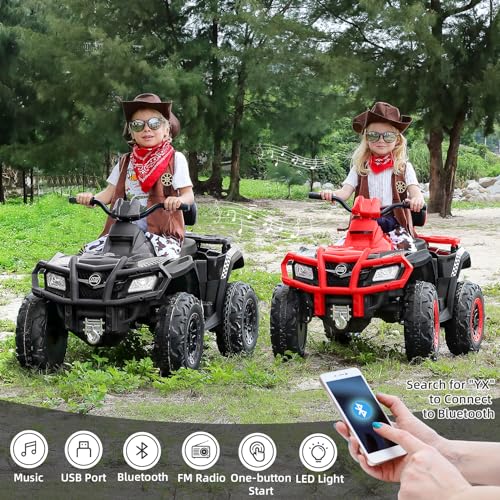 ELEMARA 2 Seater Kids ATV, 4 Wheeler Quad Electric Vehicle with 10AH Battery, 4mph Max Speed, 2 Charging Ports, LED Headlights, Music, Radio, 12V Battery Powered Ride on Car for Boys & Girls, Green - Image 5
