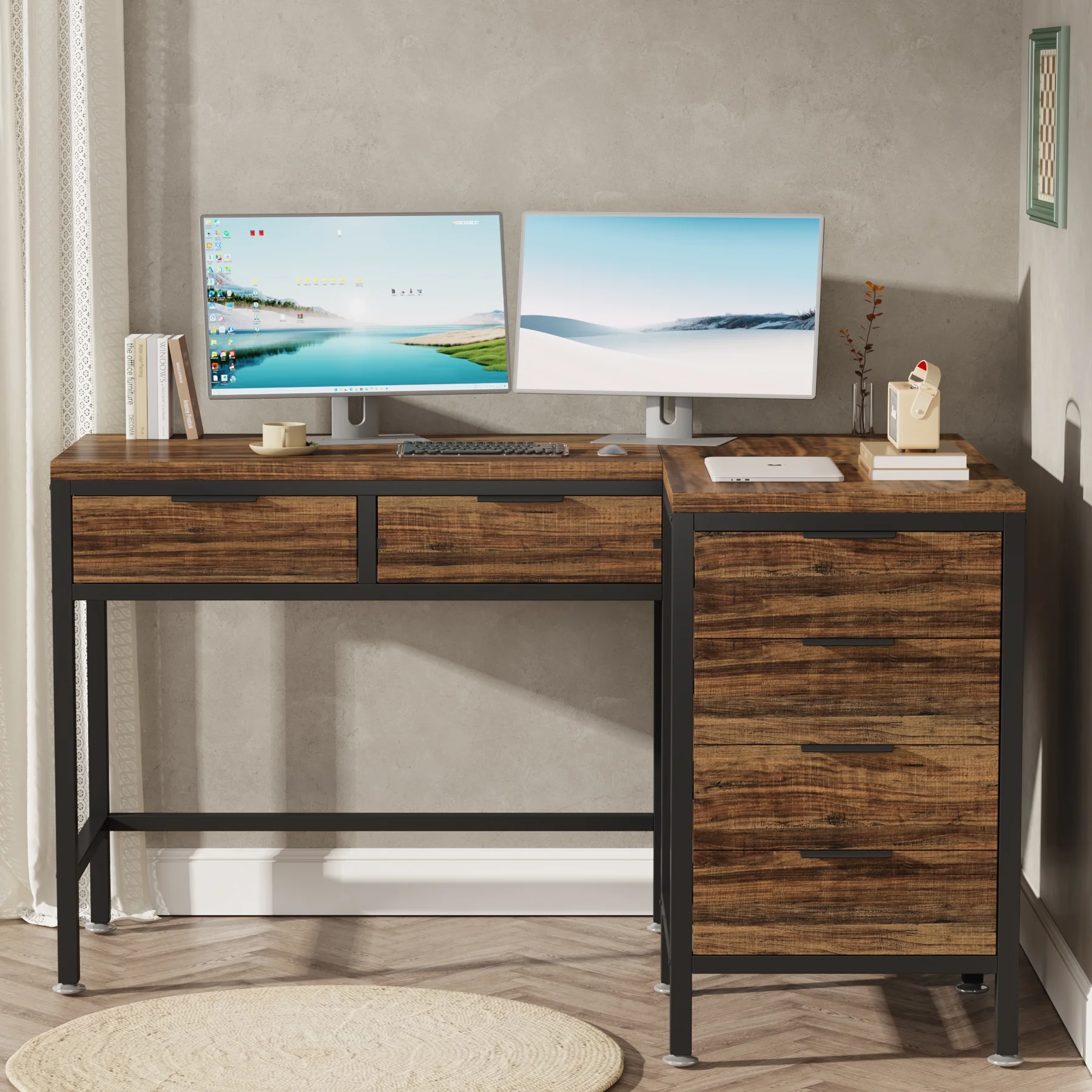 Tribesigns L-Shaped Desk with 6 Drawers, 47 in. Computer Corner Desk with CPU Storage Stand, Home Office Writing Desk Space-Saving Workstation Table - Image 6