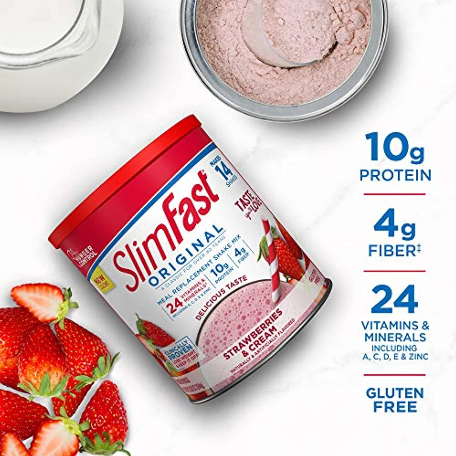 Slimfast Meal Replacement Powder, Original Strawberries & Cream, Weight Loss Shake Mix, 10G Of Protein, 14 Servings - Image 3