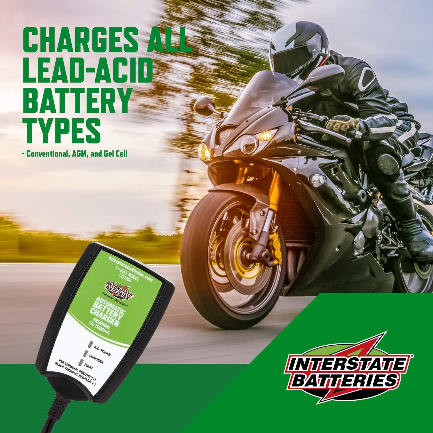 Interstate Batteries Automatic Battery Charger 12V 1.0 Amp (SLA/AGM) Sealed Lead Acid Trickle Charger Maintainer (920005) Pack of 2 - Image 4