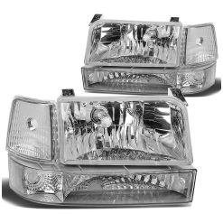 DNA Motoring for 92-96 Ford F150/F250/F350/Bronco 6pcs Headlight+Corner/Side Marker Lamps Chrome/Clear 5 Gen 93 94 95 Left+Right