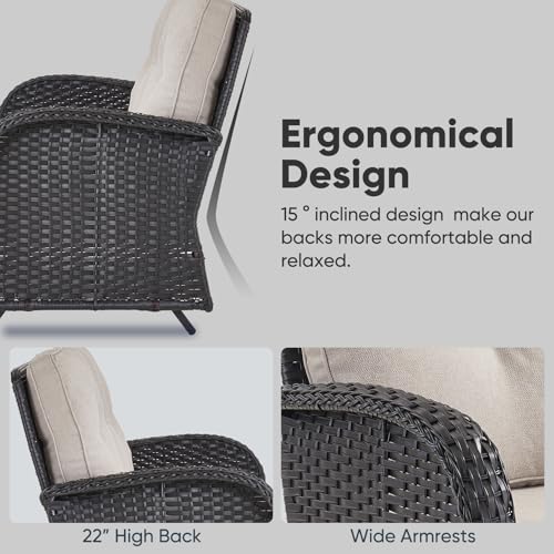 Patio Wicker Chairs Swivel Rocker – Outdoor Swivel Rocking Chairs Set of 2 with Rattan Side Table, Patio Swivel Glider Chair 3 Piece Patio Furniture Sets for Deck Porch Pool Brown/Blue - Image 151
