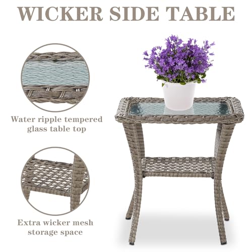 Patio Wicker Chairs Swivel Rocker – Outdoor Swivel Rocking Chairs Set of 2 with Rattan Side Table, Patio Swivel Glider Chair 3 Piece Patio Furniture Sets for Deck Porch Pool Brown/Blue - Image 16