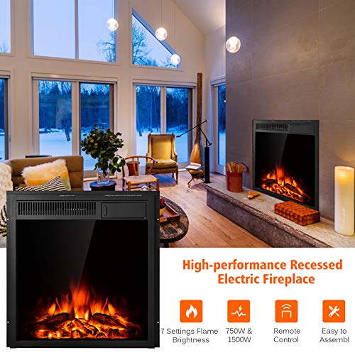Tangkula 22.5 Inch Electric Fireplace Insert, Freestanding & Recessed Electric Fireplace Heater with Remote Control, Adjustable Heater, 7 Log Hearth Flame Settings for Home Room Indoor (22.5) - Image 7