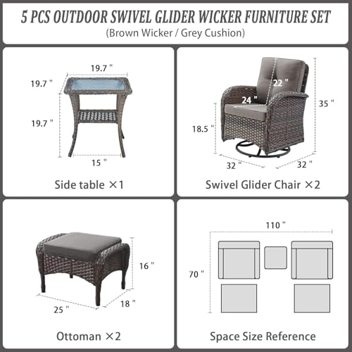 Patio Wicker Chairs Swivel Rocker – Outdoor Swivel Rocking Chairs Set of 2 with Rattan Side Table, Patio Swivel Glider Chair 3 Piece Patio Furniture Sets for Deck Porch Pool Brown/Blue - Image 106