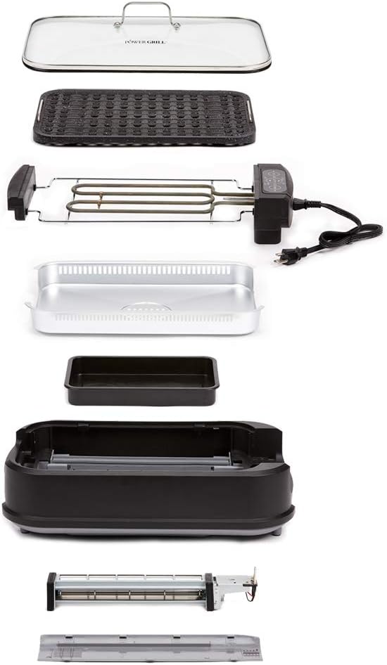 Power XL Smokeless Electric Indoor Removable Grill and Griddle Plates, Nonstick Cooking Surfaces, Glass Lid, 1500 Watt, 21X 15.4X 8.1, black - Image 3