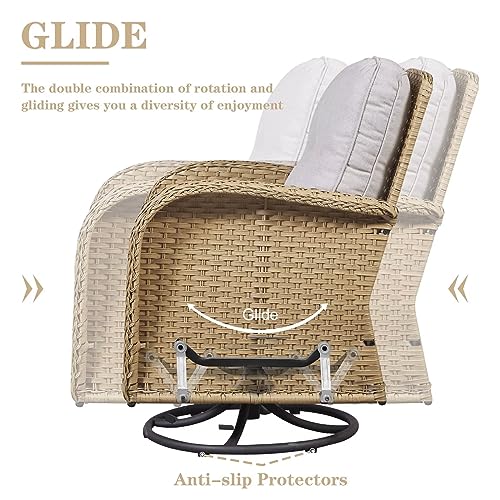 Patio Wicker Chairs Swivel Rocker – Outdoor Swivel Rocking Chairs Set of 2 with Rattan Side Table, Patio Swivel Glider Chair 3 Piece Patio Furniture Sets for Deck Porch Pool Brown/Blue - Image 223