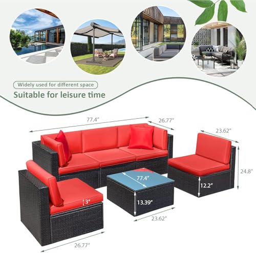 Devoko Patio Furniture Sets 6 Pieces Outdoor Sectional Rattan Sofa Manual Weaving Wicker Patio Conversation Set with Glass Table and Cushion (Beige) - Image 48