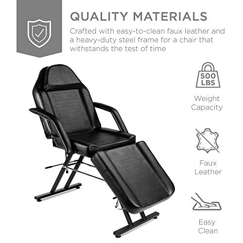 Best Choice Products 71in 3-Section Multipurpose Massage Bed, Spa & Salon Facial, Tattoo Chair w/Hydraulic Stool, Removable Headrest, Facial Cradle, Towel Hanger – Black - Image 6