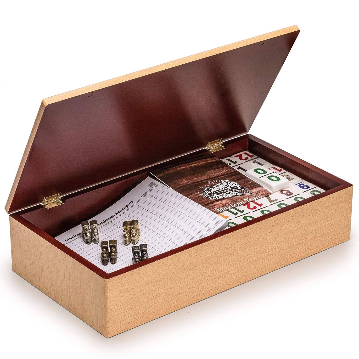 Yellow Mountain Imports – Complete Mexican Train Dominoes Set with Double 12 Dominoes Featuring Numerals, Wooden Hub, Train Mark - Image 2