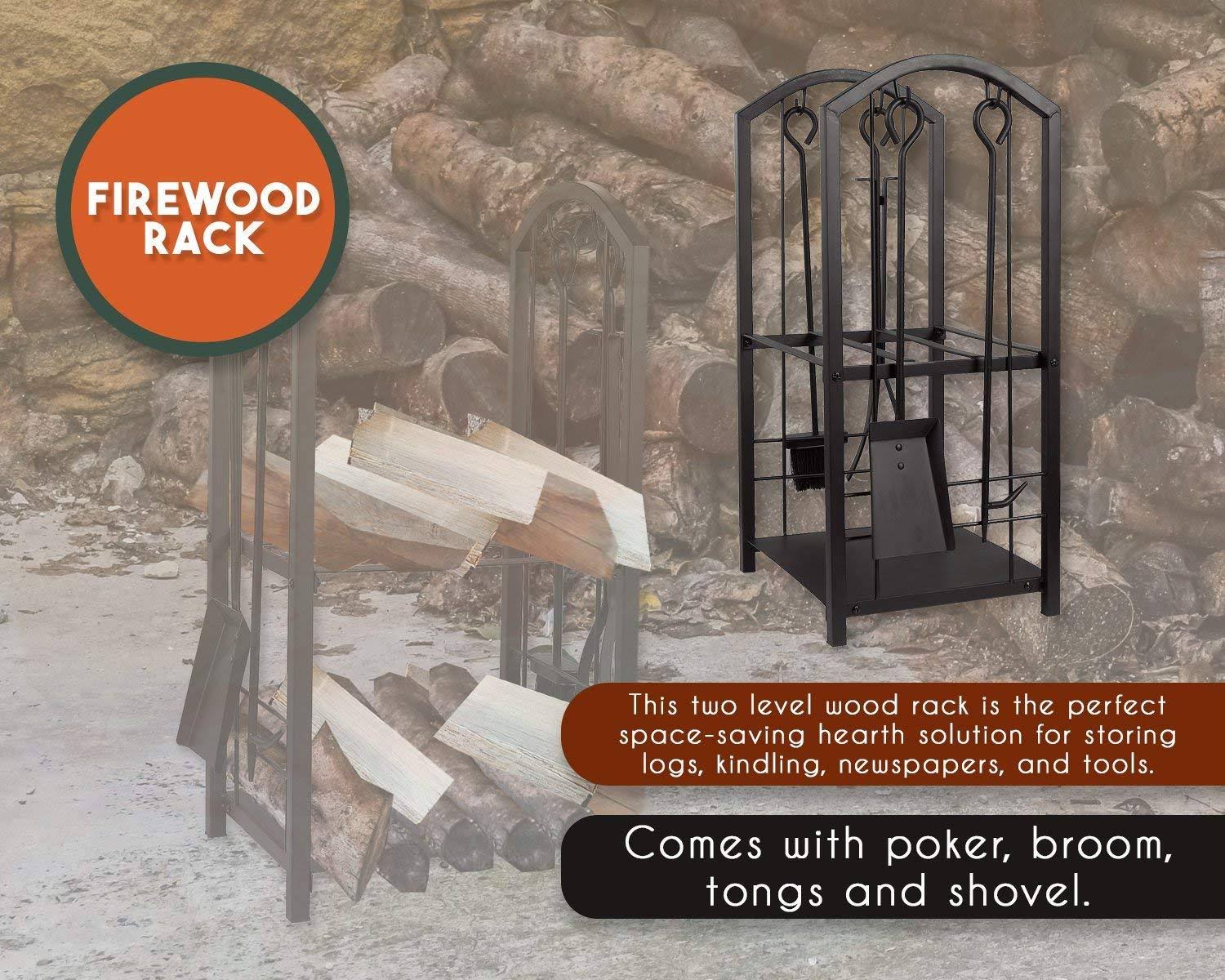 Juvale Firewood Rack with 4 Fireplace Tools – Fireplace Log Holder for Indoor An - Image 10