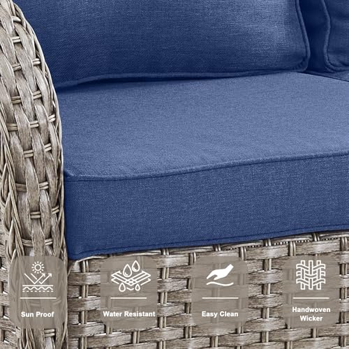 Patio Wicker Chairs Swivel Rocker – Outdoor Swivel Rocking Chairs Set of 2 with Rattan Side Table, Patio Swivel Glider Chair 3 Piece Patio Furniture Sets for Deck Porch Pool Brown/Blue - Image 143