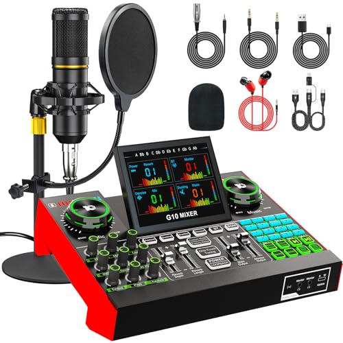 Podcast Microphone Bundle with Live Sound Card Audio Mixer, Podcast Equipment Bundle with 3.5mm Condenser Microphone for Pc/Phone Live Streaming Singing Gaming, Sound Board with Voice Changer, Denoise - Image 18