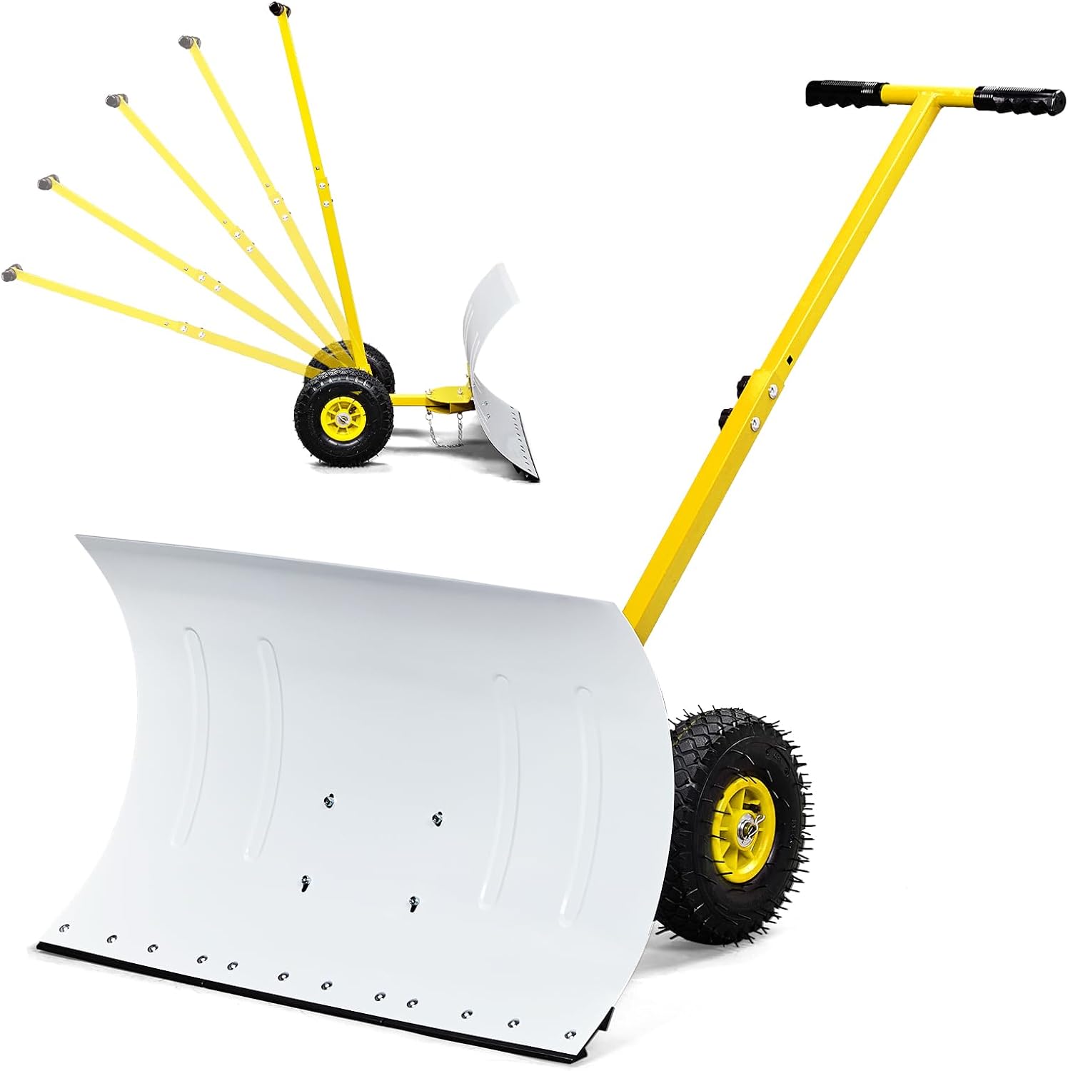 Outvita Snow Shovel with Wheels, 29 Wide 18 Long Snow Plow Shovel Angle & Height Adjustable Padded Handle Efficient Snow Clean Tool for Driveway or Pavement (Yellow) - Image 4