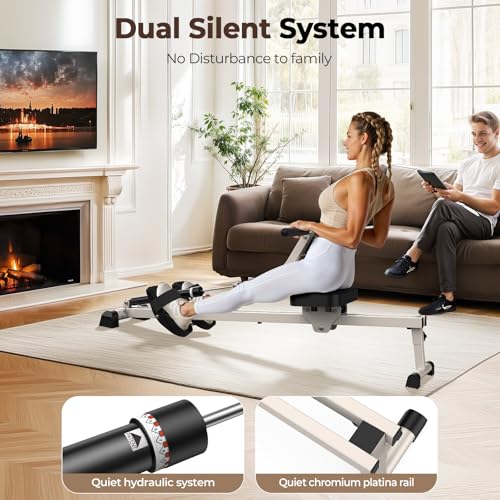 Feierdun Compact Adjustable Rowing Machine for Home 300LBS Weight Capacity with 12 Levels of Resistance for Complete Body Workouts Foldable Hydraulic Rower for Home - Image 7