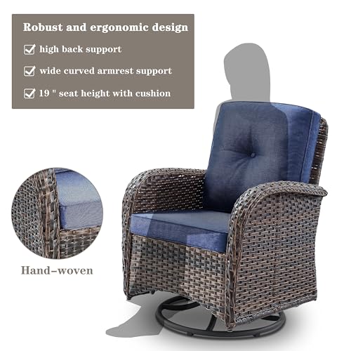 Patio Wicker Chairs Swivel Rocker – Outdoor Swivel Rocking Chairs Set of 2 with Rattan Side Table, Patio Swivel Glider Chair 3 Piece Patio Furniture Sets for Deck Porch Pool Brown/Blue - Image 170