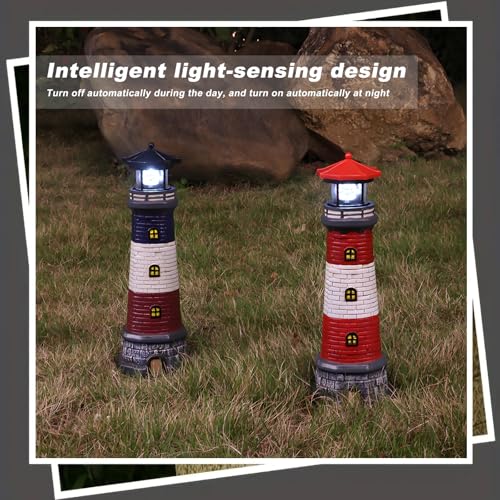 Garden Outdoor Statues, Waterproof Lighthouse Lights Lawn Decor; Automatic Rotating Solar Lights for Yard, Patio, Ground, Tabletop Decoration; Unique Housewarming Gifts – Red - Image 6