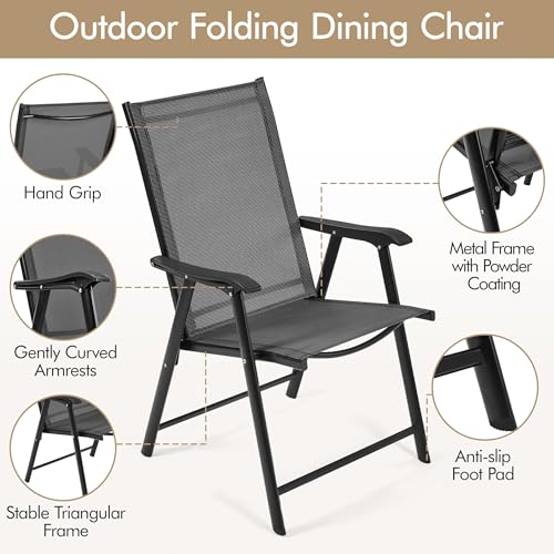 Yaheetech Patio Dining Chairs Set of 4 with Armrests, Outdoor Folding Chairs with Metal Frame and Backrest for Lawn, Garden, Yard and Poolside, Black - Image 6