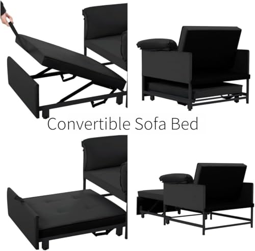 3 in 1 Sleeper Sofa Bed, Futon Sofa Bed for Living Room with Side Pocket, Black Sleepers Sofa Couch with Pullout Bed, Convertible Love Seat Sleepers Bed for Living Room, Bedroom, Small Space - Image 32