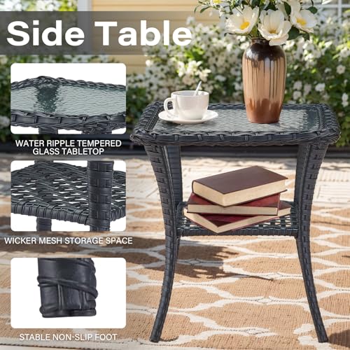 Patio Wicker Chairs Swivel Rocker – Outdoor Swivel Rocking Chairs Set of 2 with Rattan Side Table, Patio Swivel Glider Chair 3 Piece Patio Furniture Sets for Deck Porch Pool Brown/Blue - Image 73