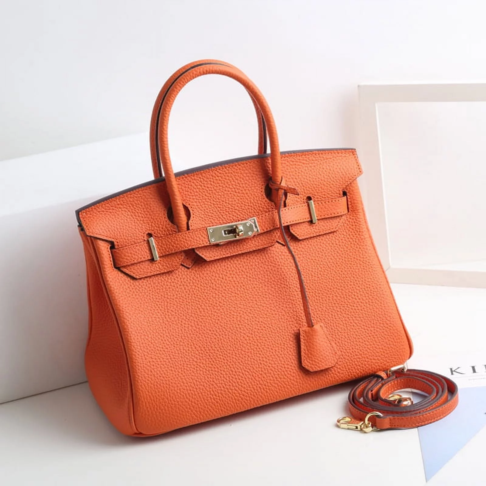 KAMUGO Genuine Leather Handbags Purse for Women , Tote Shoulder Bag 25# Orange