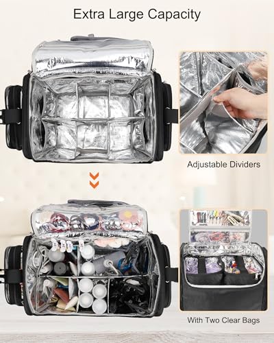 Relavel Rolling Makeup Train Case, Hairstylist Traveling Bag with 4 Wheels, Heat Insulation Full Layer, Adjustable Dividers, Hair Tools and Cosmetics Storage Organizer Trolley Suitcase Makeup Cart - Image 4