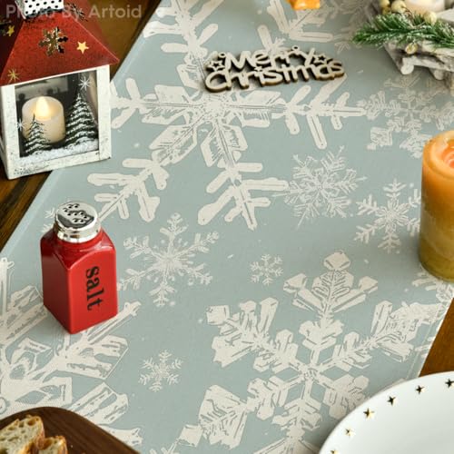 Artoid Mode Navy Blue Snowflakes Christmas Table Runner, Seasonal Winter Holiday Kitchen Dining Table Decoration for Home Party Decor 13×72 Inch - Image 3