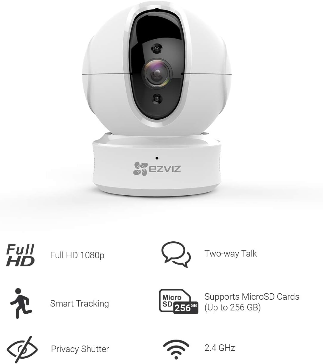 EZVIZ C6CN 1080p Indoor Pan/Tilt WiFi Security Camera, 360?? Coverage, Auto Motion Tracking, Two-Way Audio, Clear 30ft Night Vision, Supports MicroSD Card up to 256GB (Sold Seperately), 2.4GHz WiFi - Image 2