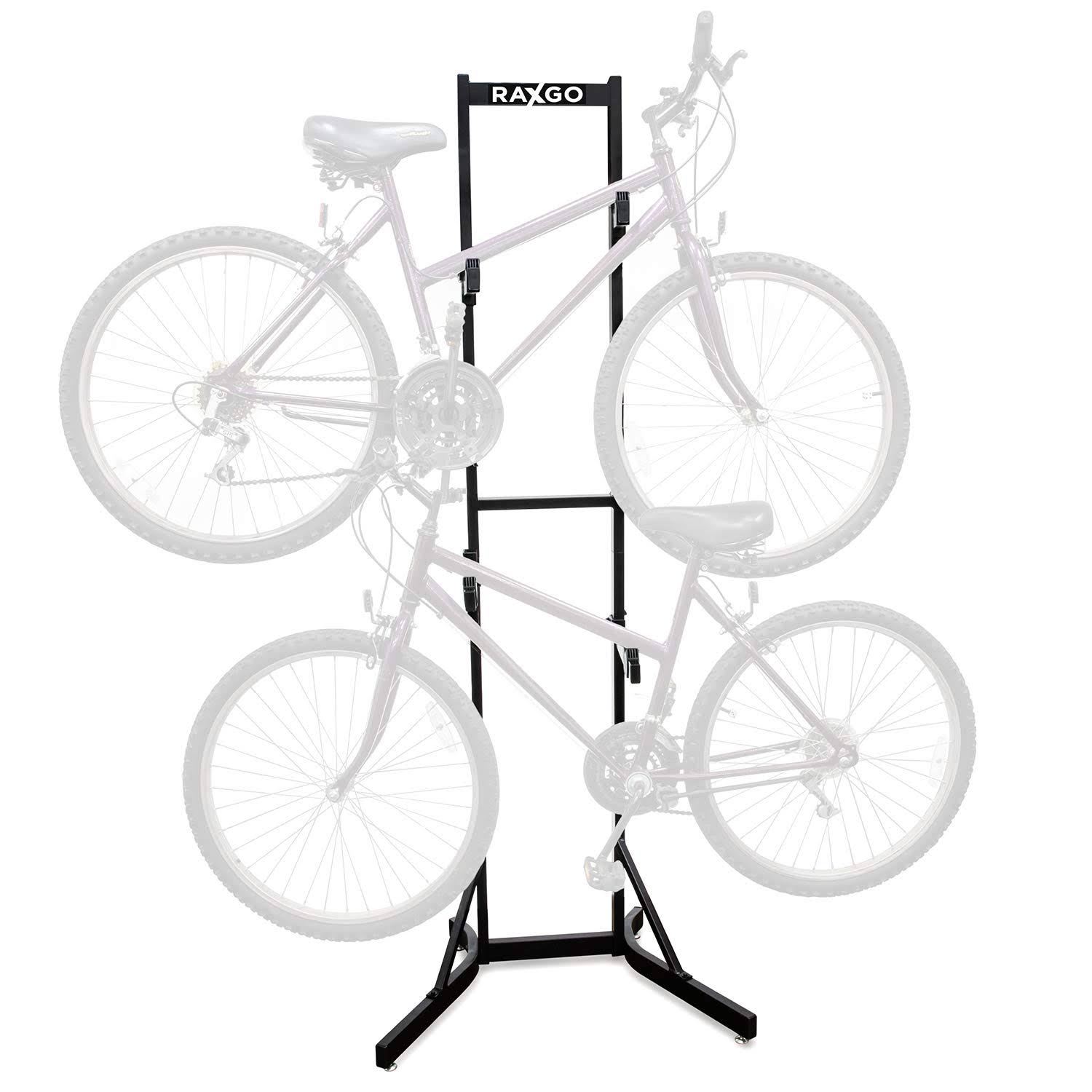 RaxGo Bike Storage Rack, 2 Bicycle Garage Stand, Adjustable, Freestanding, Adjustable Hooks Universal for Indoor Use
