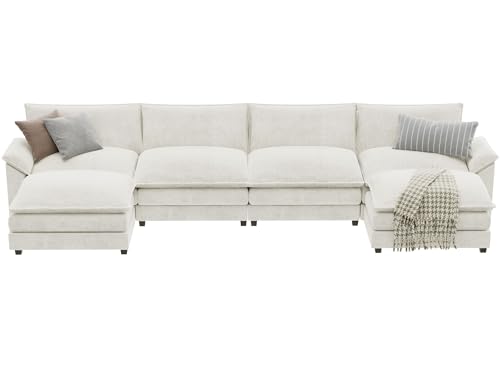 YESHOMY Sectional Modular Sofa U Shaped Chenille Fabric Couch with High Supportive & Soft Sponges and Removable Ottoman, Sleeper Comfy Upholstered Furniture for Living Room, Grey - Image 6