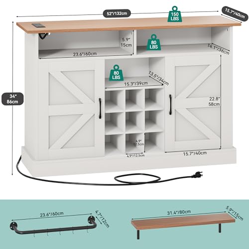 YITAHOME Buffet Cabinet, 47 Farmhouse Coffee Bar with Power Outlet, Floating Shelves, Multi-Functional Storage Sideboard Cabinet for Kitchen and Living Room (Rustic Brown) - Image 4