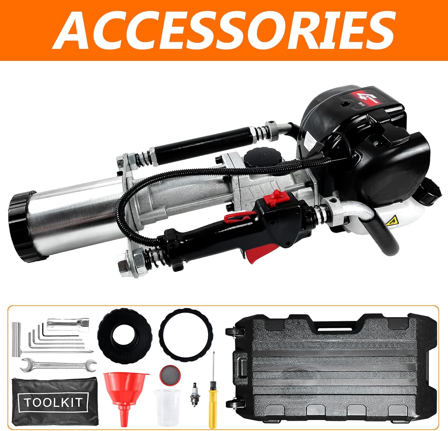 Gas Powered 4-Stroke T Post Driver Hammer Drills, 37.7CC Gasoline Engine Pile Driver, Air Cooling Single Cylinder Gasoline Petrol Garden Fencing Tool Machine with 2 Post Driving Head - Image 5