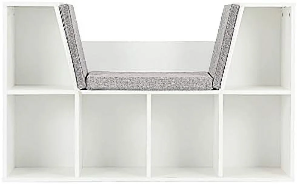 HJZBNONE 6-Cubby Bookcase w/Cushioned Reading Nook Multi Purpose Organizer Cabinet with Soft Cushion and Thick Wood Board for Children Girls & Boys Bedroom Decor Room (Modern Whit - Image 7