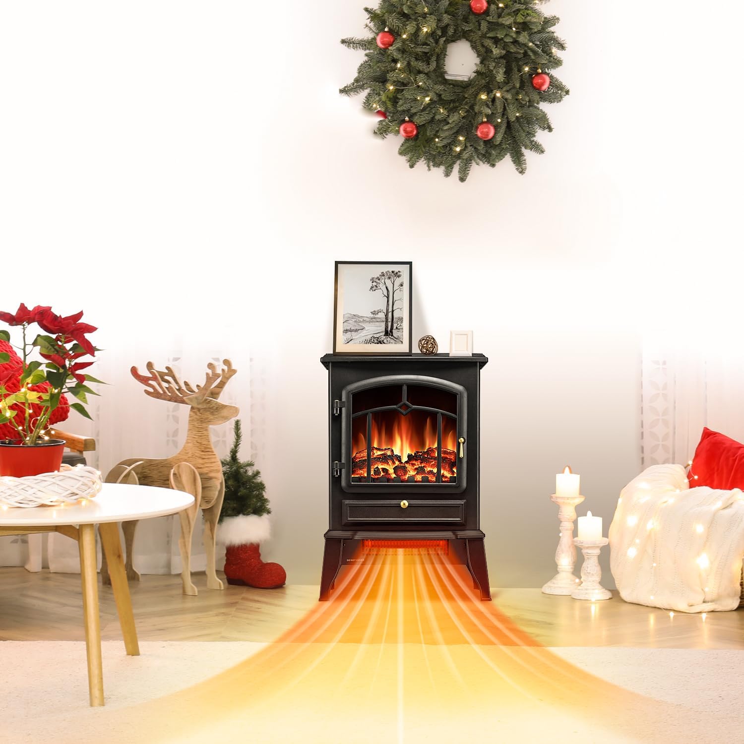 Electric Fireplace Heater with Thermostat Control, 15 Cathedral Stylish Small Fireplace Stove Heater, 3D Realistic Flame Effects, Overheating Safe Design - Image 3