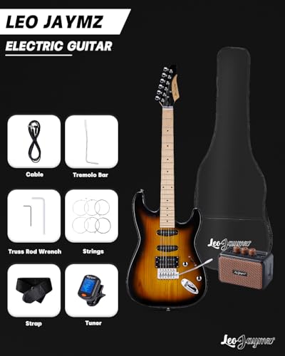 Leo Jaymz 39 Full Size ST Style Electric Guitar Starter Kit with SSH Pickup, 5W Portable Amp, Tuner, Gig Bag, Strap & Accessories (Violet Ocean) - Image 108