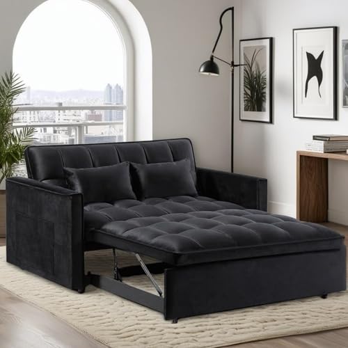 3 in 1 Sleeper Sofa Bed, Futon Sofa Bed for Living Room with Side Pocket, Black Sleepers Sofa Couch with Pullout Bed, Convertible Love Seat Sleepers Bed for Living Room, Bedroom, Small Space - Image 59