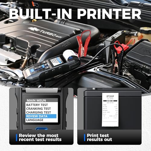Car Battery Tester 12V 24V 100-2000CCA Lead-Acid Battery, TOPDON BT300P Alternator Tester, Load Tester, with Built-in Printer, Spark Free Metal Clamps, Automatic Reverse Polarity Protection - Image 3