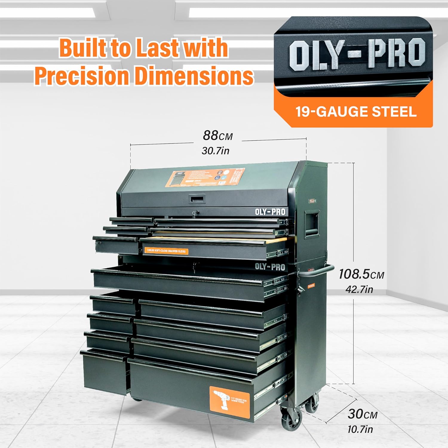 Olympia Tools Heavy Duty 52in. 15-Drawer Tool Chest and Rolling Cabinet Combo, Mechanic Tool Organizer Box for Garage Workshop, Black - Image 7