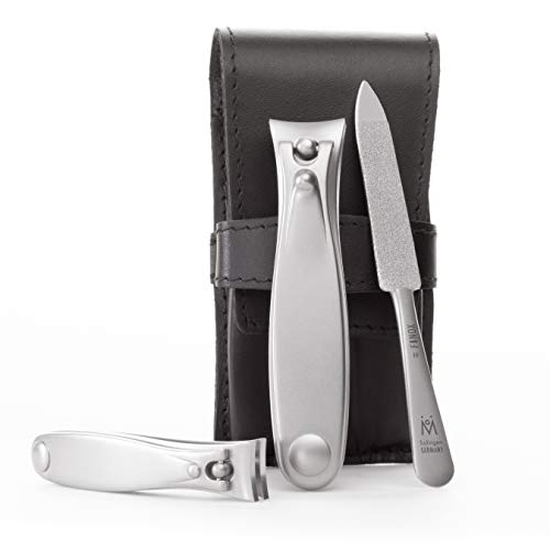 GERMANIKURE Nail Clippers and Sapphire Nail File Set in Black Leather Case ?C Ethically Made in Solingen Germany, FINOX Stainless Steel Tools ?C Professional Quality Manicure & Pedicure Kit for Men