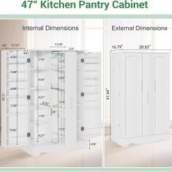 Alternative view of 47?? Kitchen Pantry Cabinet with Drawer, Pantry Storage Cabinet with Adjustable Shelves, White Kitchen Pantry Storage Cabinet, Buffet Cupboards Sideboard for Home Office Use