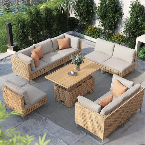 Grand patio 7-Piece Wicker Patio Furniture Set, Boho Outdoor Conversation Set Sectional Sofa with Water Resistant Thick Cushions and Coffee Table, Cream - Image 11