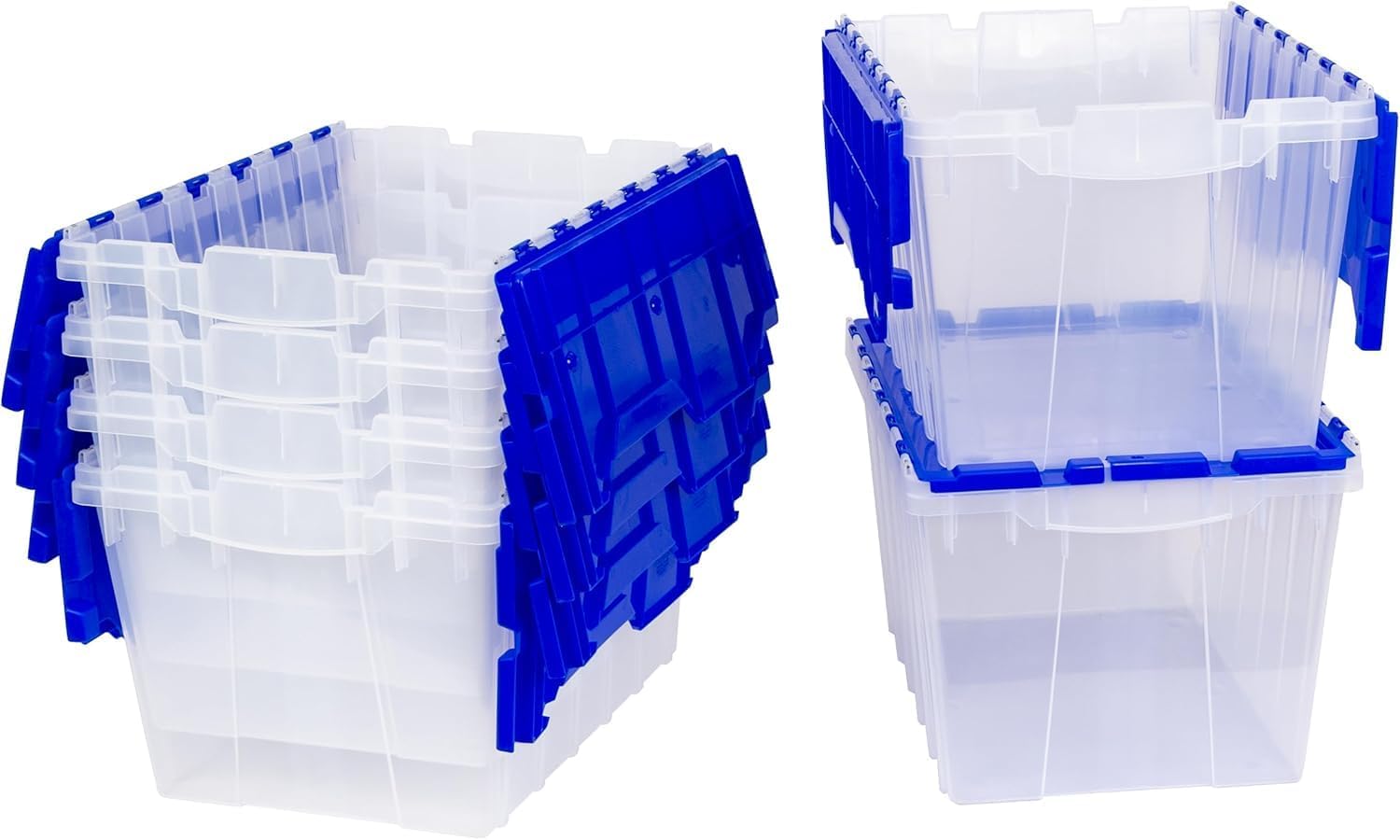 Akro-Mils KeepBox 12 Gallon Storage Container, Nesting and Stackable Plastic Storage Box with Lid Attached, Clear Tote for Garages, Closets, and Moving, 21-1/2 x 15 x 12-1/2, Clear/Blue, 6-Pack - Image 9