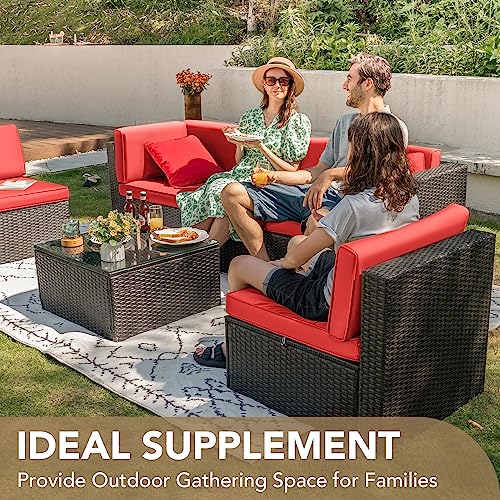 Devoko Patio Furniture Sets 6 Pieces Outdoor Sectional Rattan Sofa Manual Weaving Wicker Patio Conversation Set with Glass Table and Cushion (Beige) - Image 46