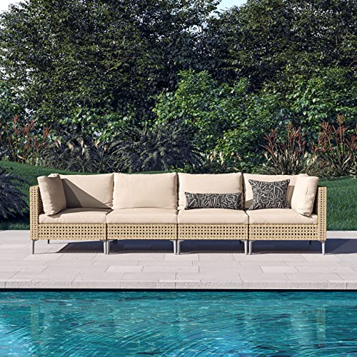 Grand patio 7-Piece Wicker Patio Furniture Set, Boho Outdoor Conversation Set Sectional Sofa with Water Resistant Thick Cushions and Coffee Table, Cream - Image 37