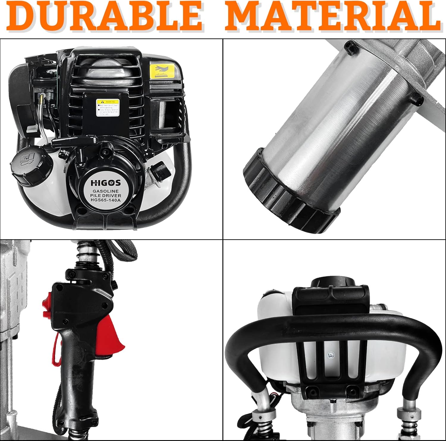 Gas Powered 4-Stroke T Post Driver Hammer Drills, 37.7CC Gasoline Engine Pile Driver, Air Cooling Single Cylinder Gasoline Petrol Garden Fencing Tool Machine with 2 Post Driving Head - Image 6