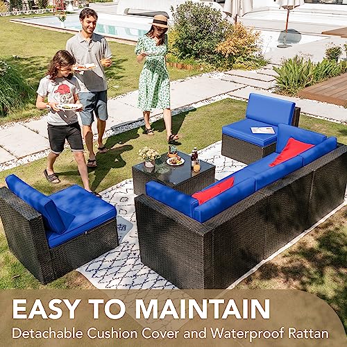 Devoko Patio Furniture Sets 6 Pieces Outdoor Sectional Rattan Sofa Manual Weaving Wicker Patio Conversation Set with Glass Table and Cushion (Beige) - Image 23