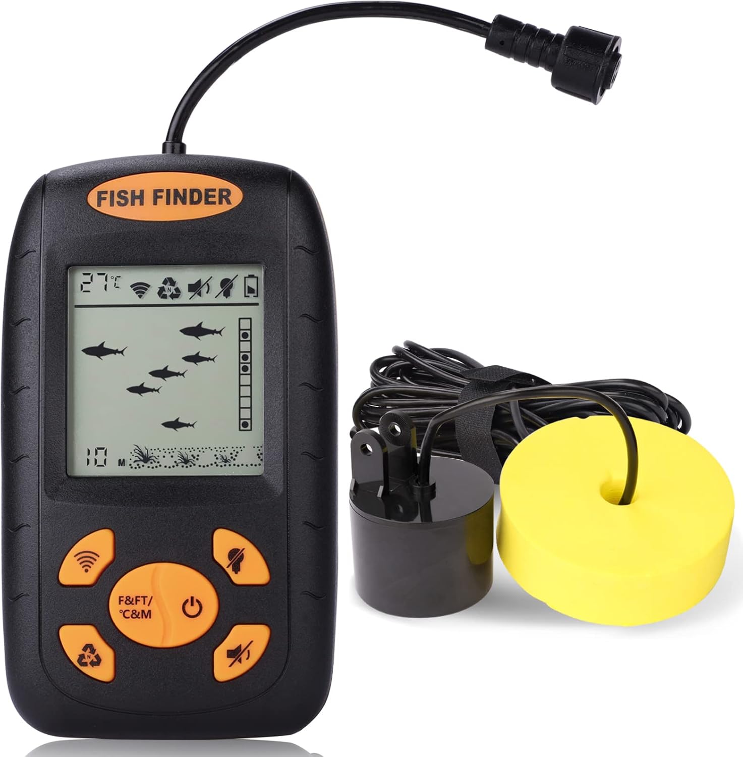 Portable Fish Finder Wired Alarm Sonar Sensor Transducer 328 Feet Water Depth Finder LCD Screen for Kayak Fishing Ice Fishing Sea Fishing Pack of 2