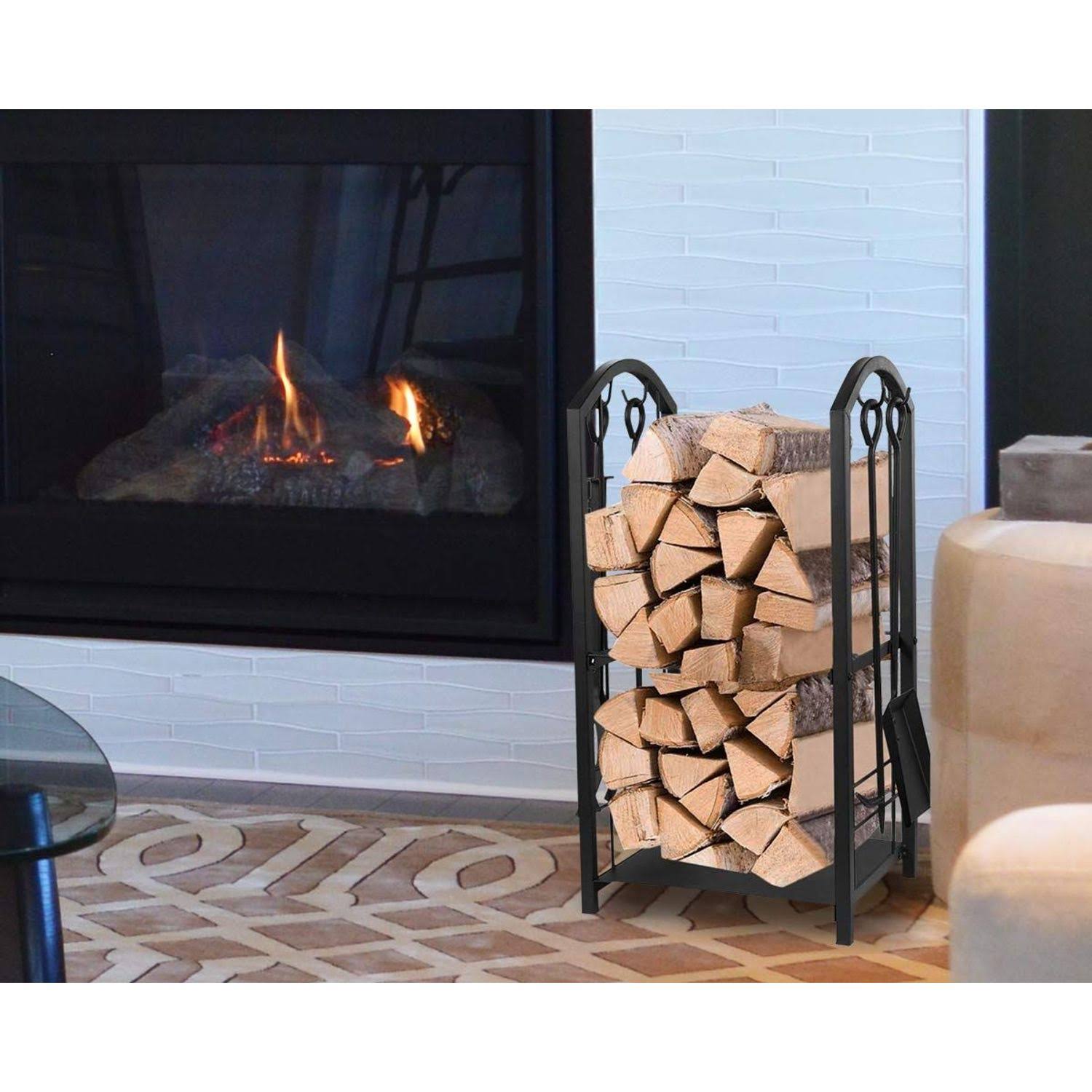 Juvale Firewood Rack with 4 Fireplace Tools – Fireplace Log Holder for Indoor An - Image 2